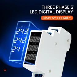 ETEK Modular Three Phase Voltage Meter Ac 220v 230v 380v 80-500V Din Rail Voltage Meter Indicator LED Display Detector EKMV3