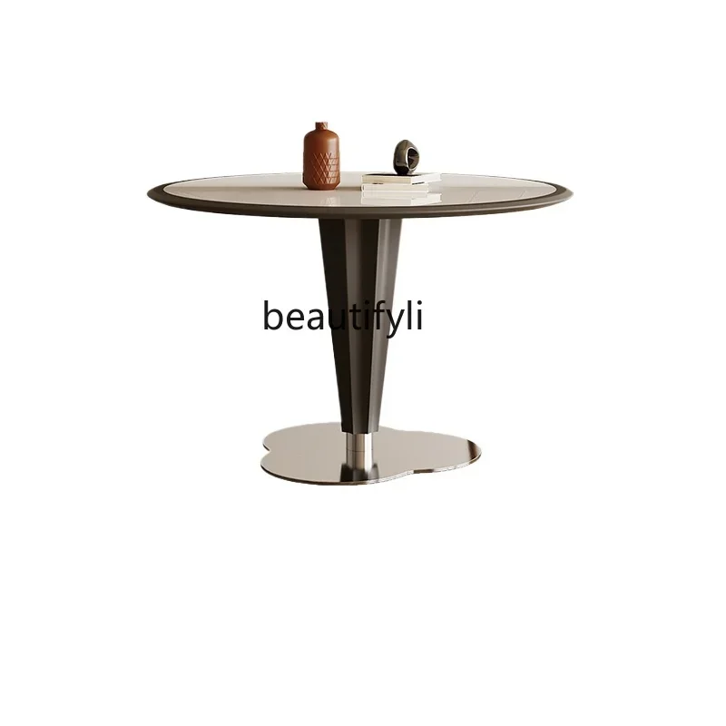 

Italian high-end solid wood dining table, rock slab household round table dining table small apartment modern and simple