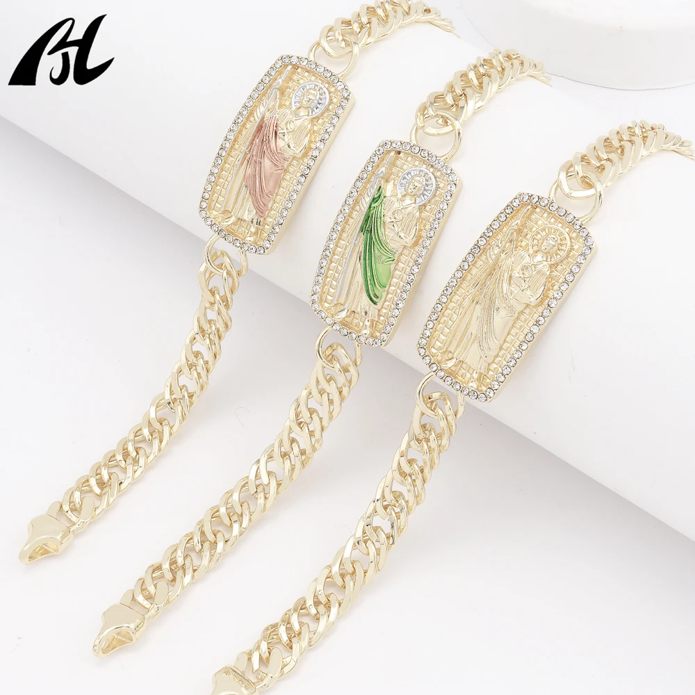 

Best Selling 14k 18k Religious St. Jude Cuban Bracelet Pulsera Gold Plated San Judas Tadeo Bracelets for Gift