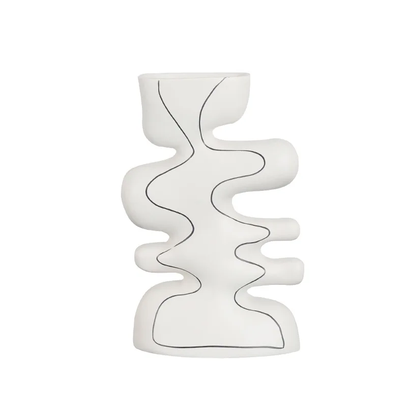 

Modern white line vase ornament model room decoration living room home resin flower ware