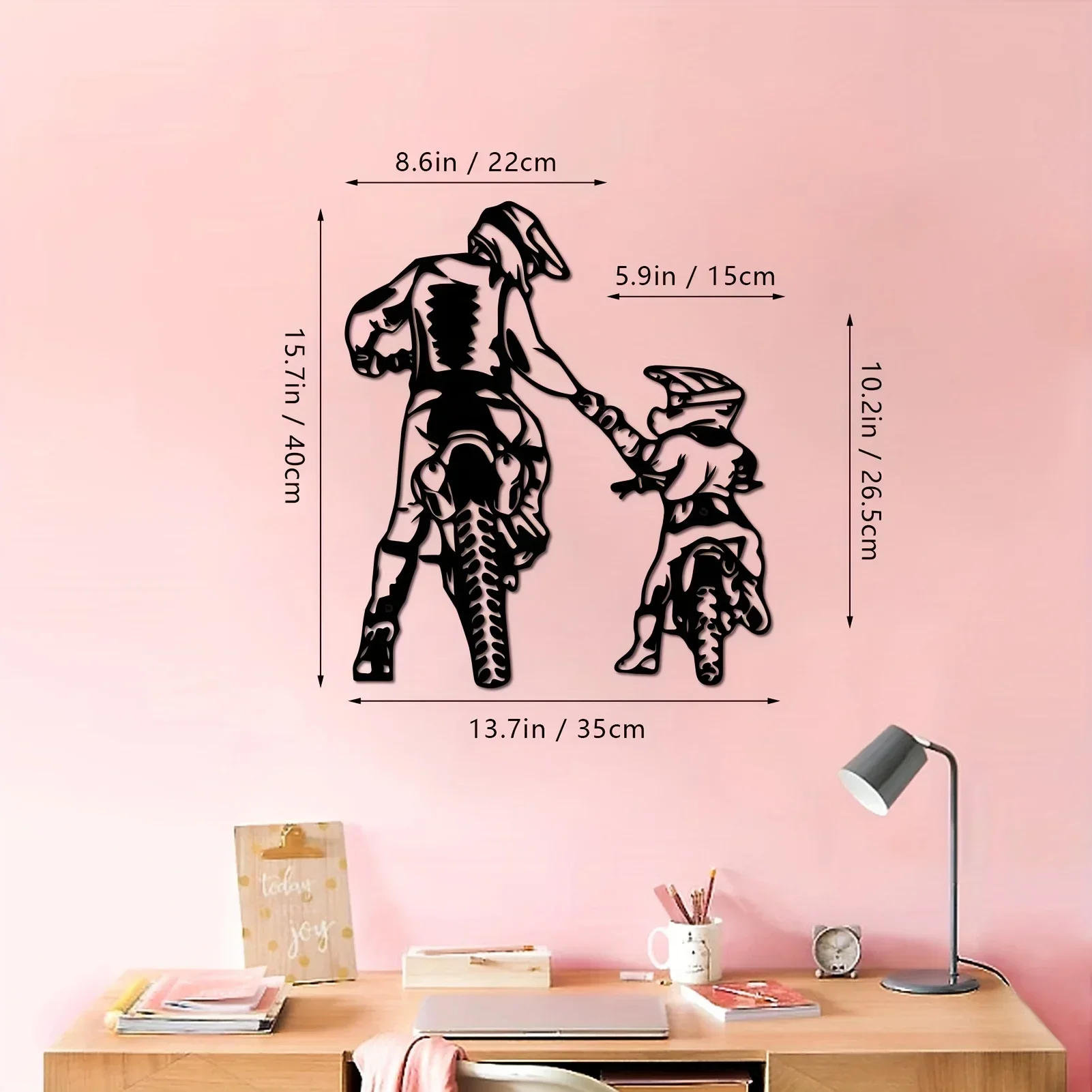 Pai e filho moto metal fixado na parede arte presente para menino pai presente natal decoração de casa quarto sala estar decoração da parede