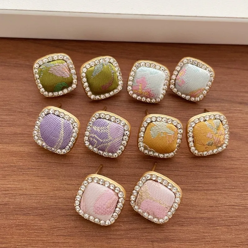 Minar Vintage Colorful Irregular Printed Song Brocade Rhinestone Oval Drop Earrings for Women Gold Plated Alloy Party Jewelry