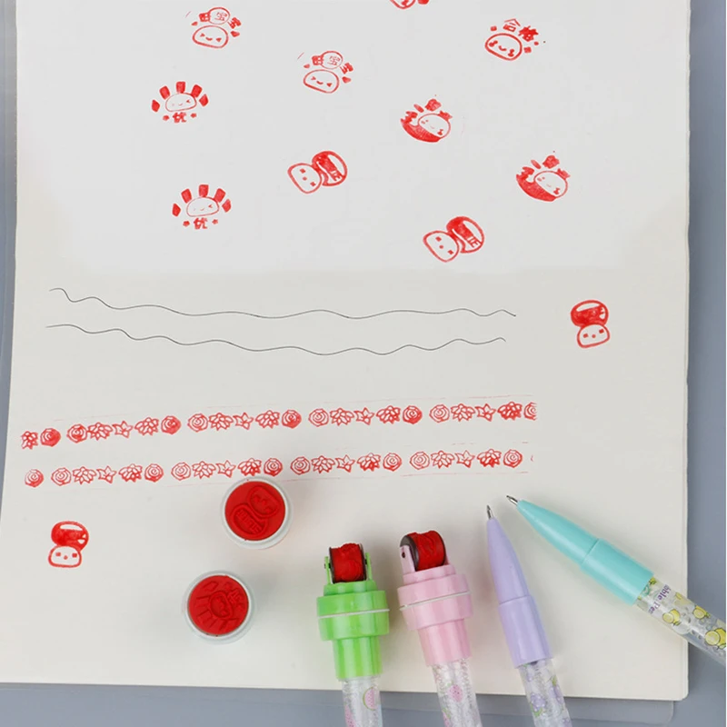 Children's Cartoon Fun Roller Ball Stamp Pen Toys Funny Cute Ballpoint Pen Student Stationery Kids Wacky Holiday Birthday Gift