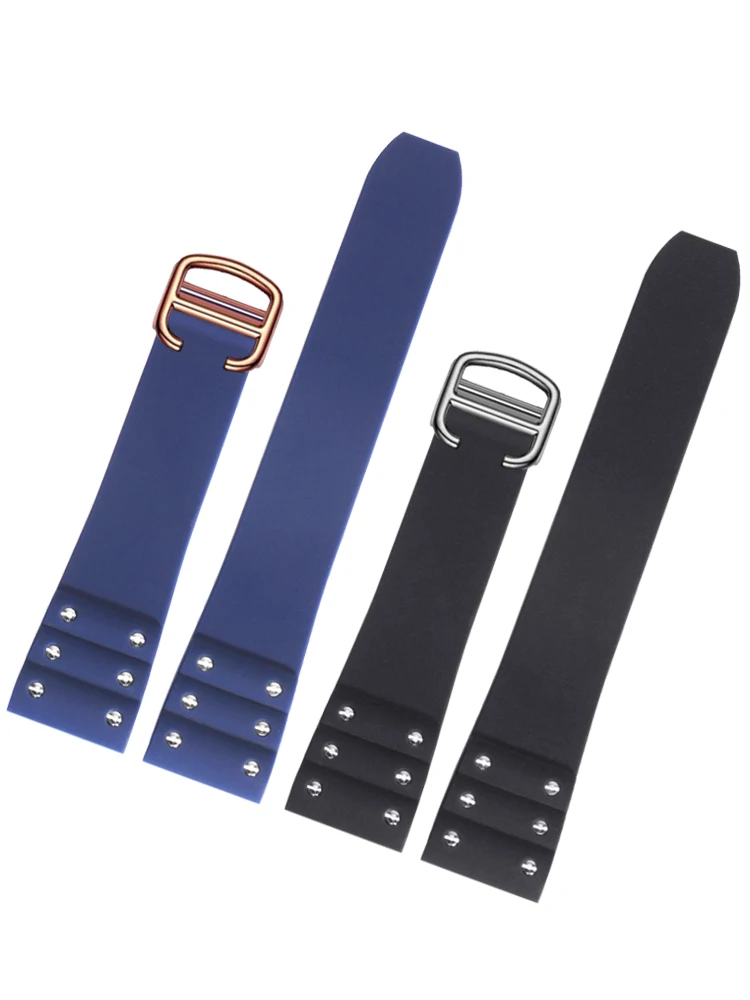 

New arrival stylish watchband strap Rubber with rivets for Cartier Santos Men Original 21mm Sport watch bracelet folding buckle