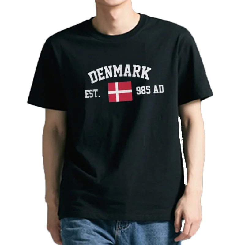 Drapeau du Danemark à repasser 100 % coton avec Est. Année marine T-Shirts hommes décontracté femmes vêtements patriotiq
