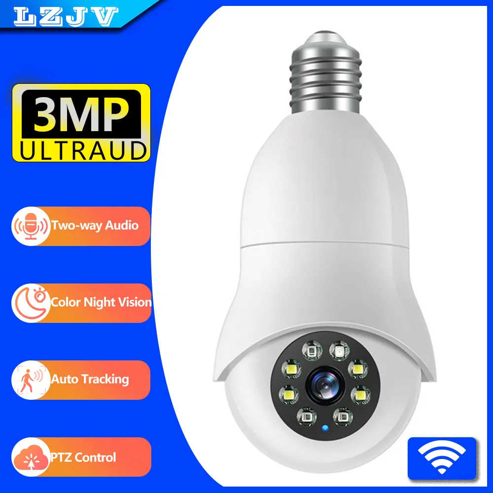 

LZJV 2.4/5G Bulb E27 Surveillance Camera Full Color Night Vision Automatic Human Tracking Zoom Indoor Security Monitor Wifi Cam