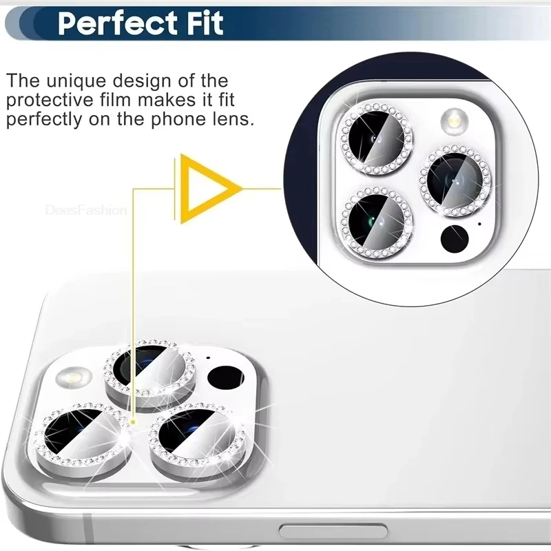 2/3Pcs Glitter Diamond Rhinestone Metal Ring Camera Lens Protector For iPhone 17 Pro Max 16 13 12 11 14 15 Pro Max Plus Mini view 4