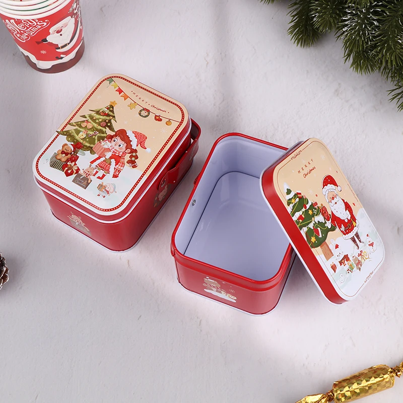 1 pc Christmas Cookie Gift Storage Jar Sugar Case Christmas Gift Packing Box Card Tin Box Tins Cake Decorations Box With Lid