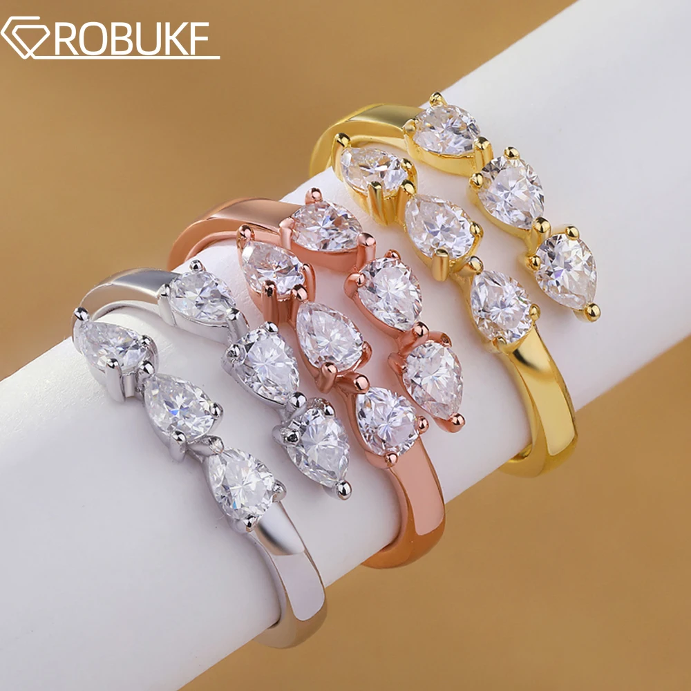 

Женское кольцо Eternity с муассанитом грушевидной огранкой 3*4 мм, обходное кольцо с открытой манжетой S925, серебряное кольцо-капля, свадебное ювелирное изделие, сертификат