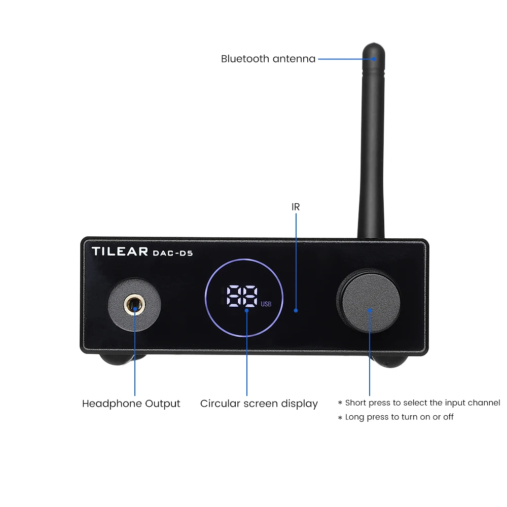 AIYIMA DAC-D5 Bluetooth 5.0 Receiver ES9038 Headphone Amplifier Decoder Supports USB APTX-HD LDAC HIFI Decoder