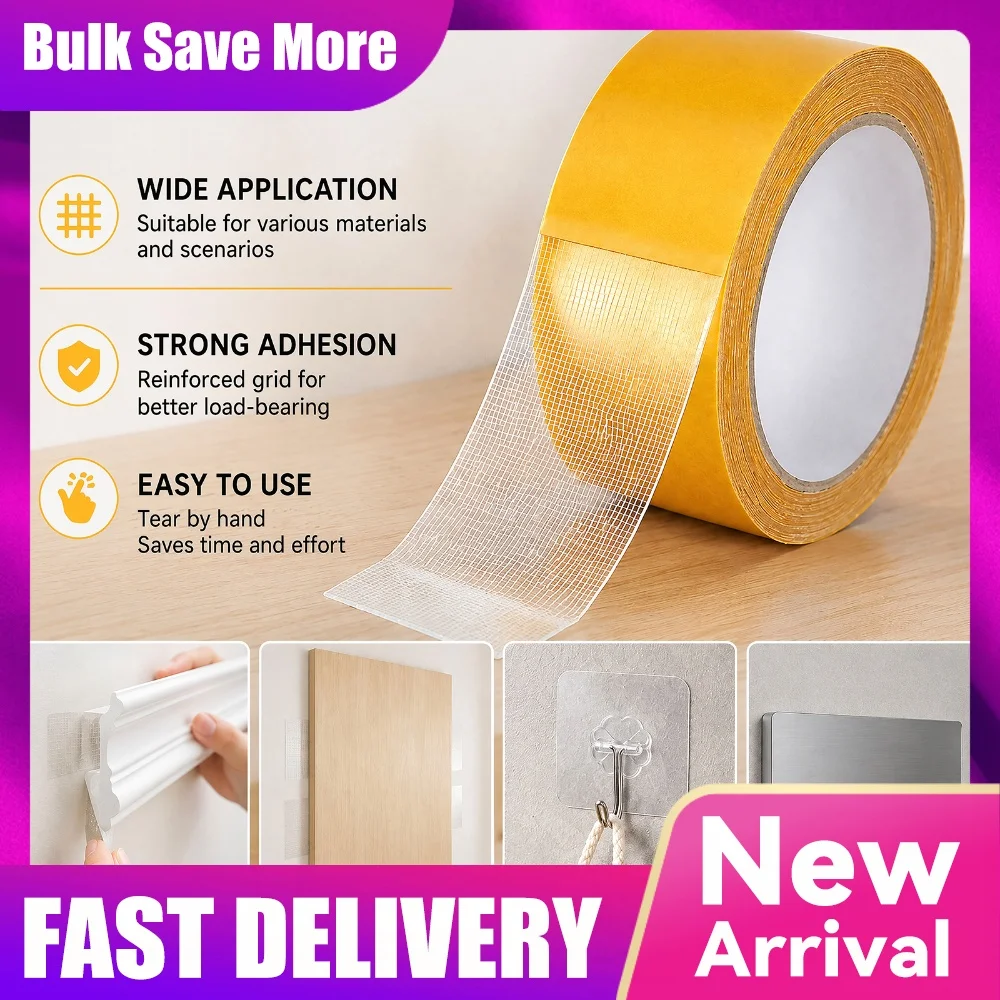 Double Sided Carpet Tape Removable No Residue Multipurpose Mounting Tape Grid Double-Sided Tape for Household & Industrial Use