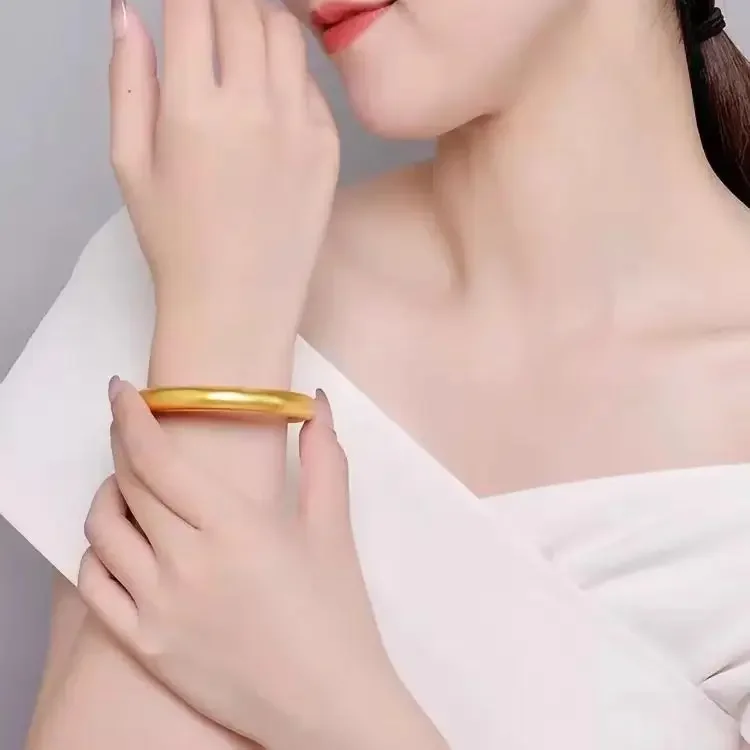 

Gold 24K bracelet boutique 999 hand jewelry heritage matte frosted surface AU750 closed solid color jewelry for girlfriend