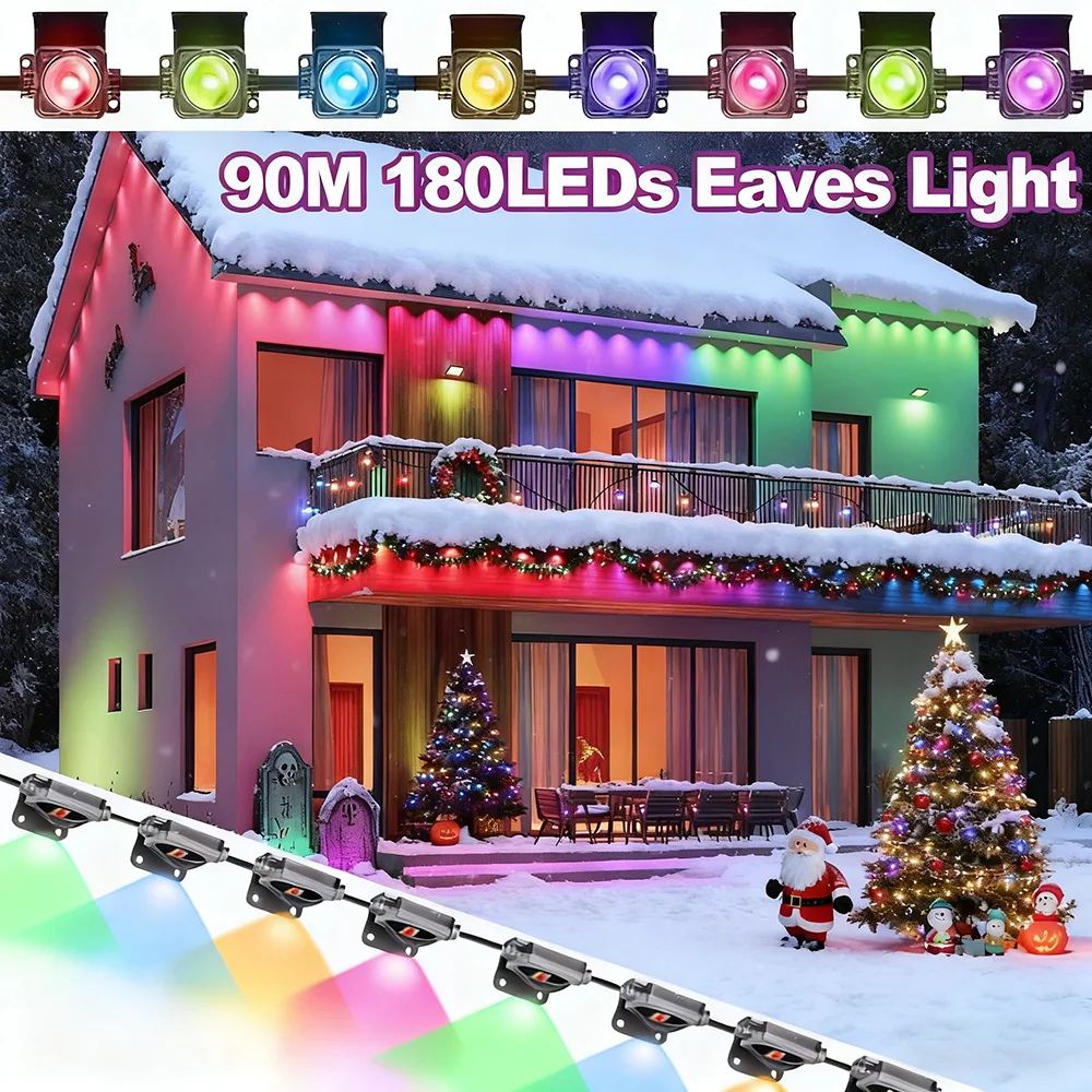 IP67 دائم في الهواء الطلق LED سلسلة أضواء الذكية RGB Eave أضواء التطبيق وجهاز التحكم عن بعد عطلة ديكور المنزل DIY الإضاءة