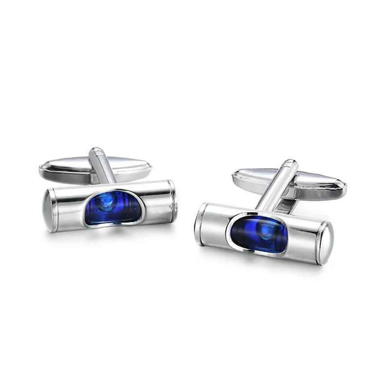 Men's French shirt cufflinks made of copper material classic style blue spirit level design cufflinks