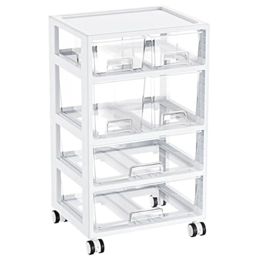 

Plastic Drawer Storage Orangizer 4 Tier 6 Drawers with Wheels for Office Supplies Art Crafts Under Desk Storage for Office Bath