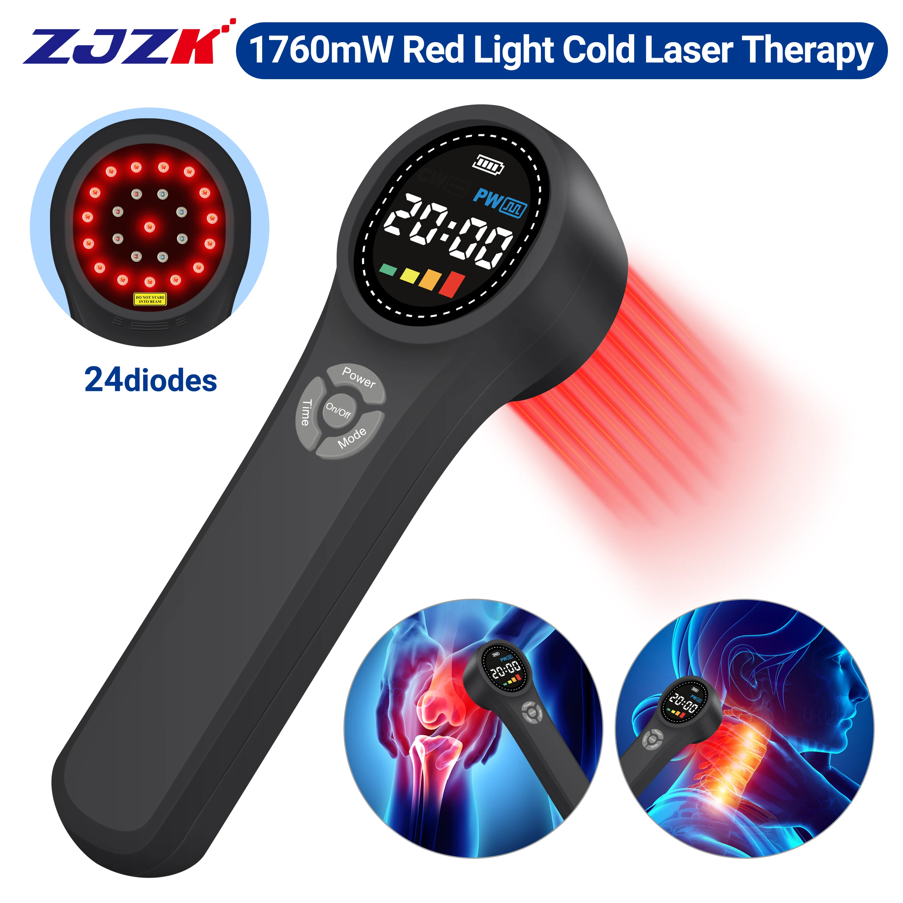 ZJZK Cold Laser Light Therapy 660nmx16diodes Machine 810nmx4diodes+980nmx4diodes For Sciatica Pain Tendonitis Muscle Aches