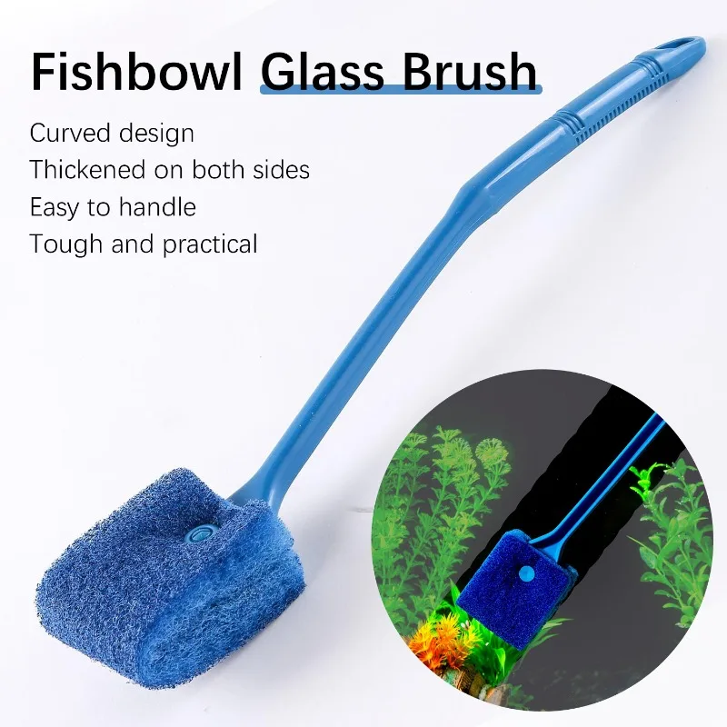 New Aquarium Algae Scraper Double Sided Sponge Brush Cleaner Use Easy Tough Practical Long Handle Fish Tank Scrubber Glass