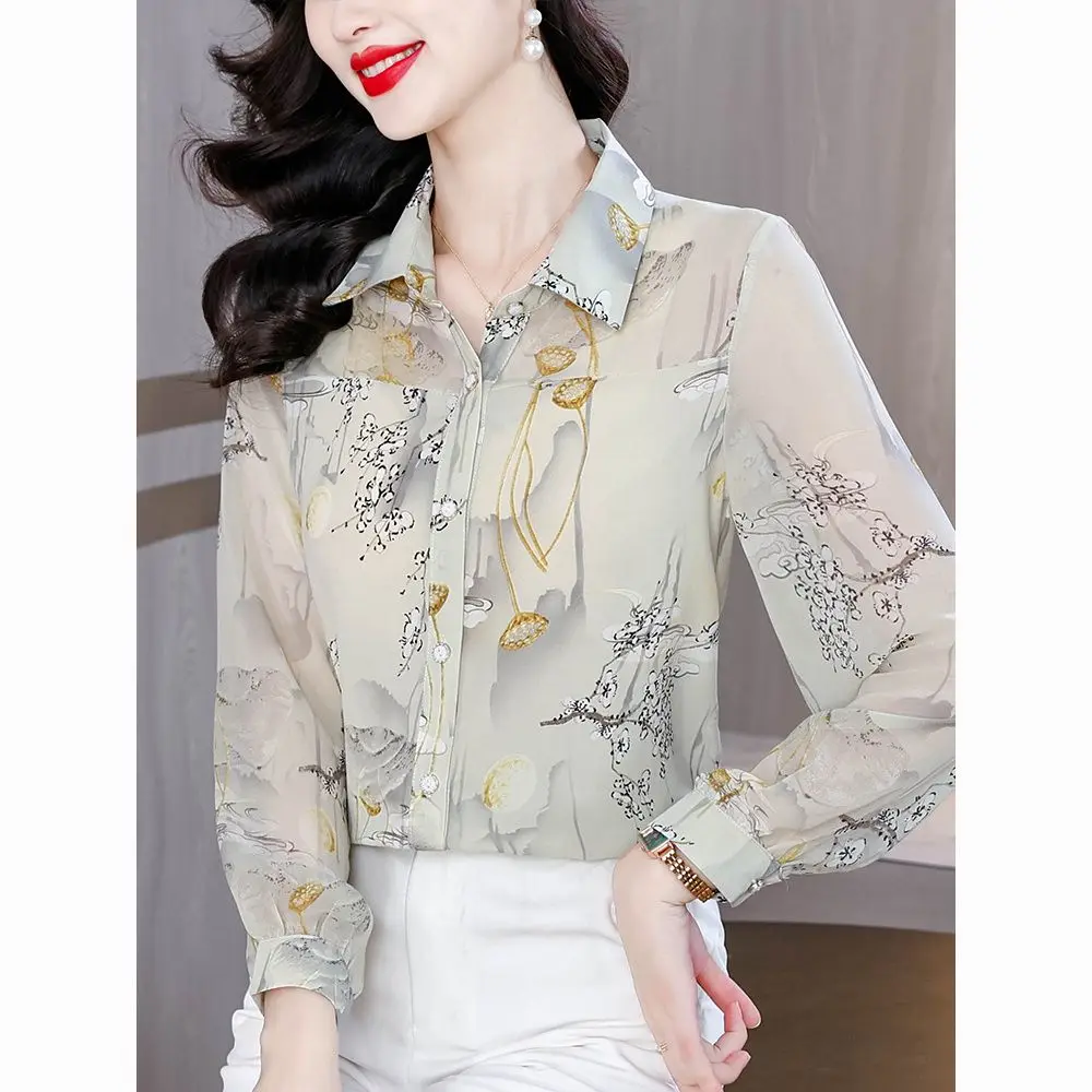 

Fashion Print Long Sleeve Chiffon Blouse Women's Spring New Shirt Versatile Stylish Top