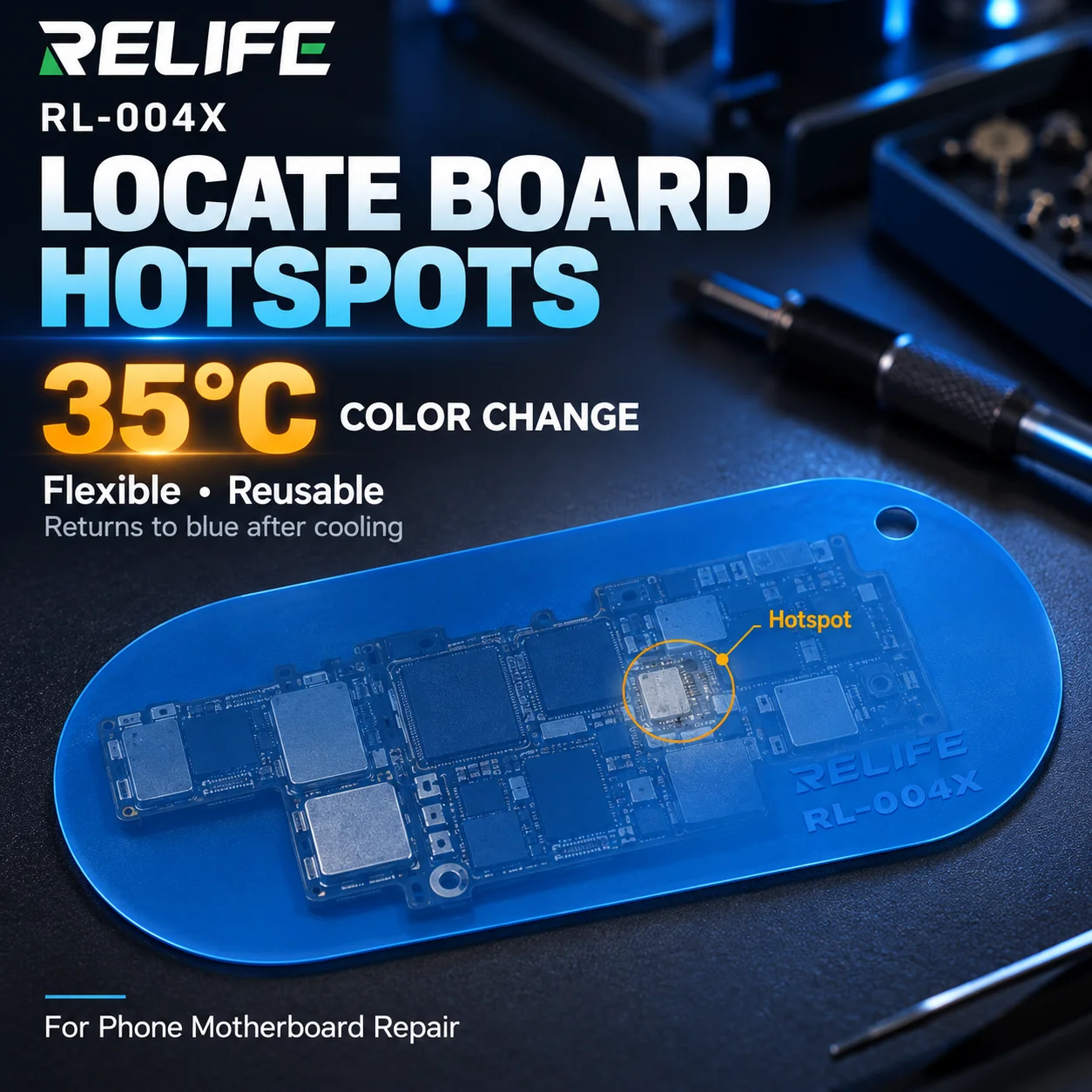 RELIFE RL-004X 35C Color Changing Detection Film Reusable Flexible Sheet for Phone Motherboard Short Circuit Hotspot Repair Tool