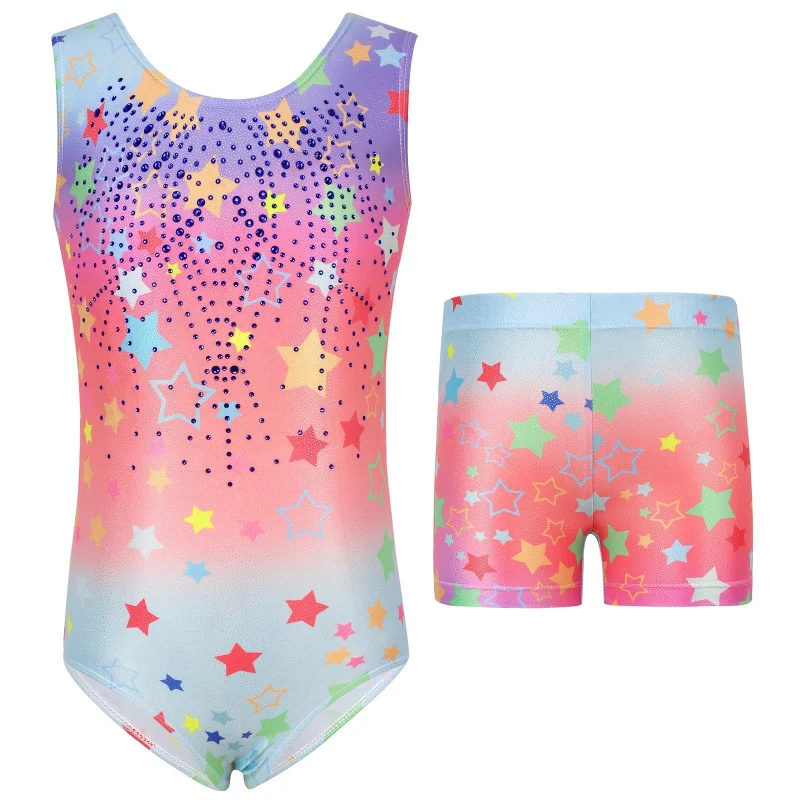 Kids Girls Ballet Leotards Bodysuit Sleeveless/Long Sleeves Jumpsuit With Shorts And Hairband Gymnastics Performance Outfits