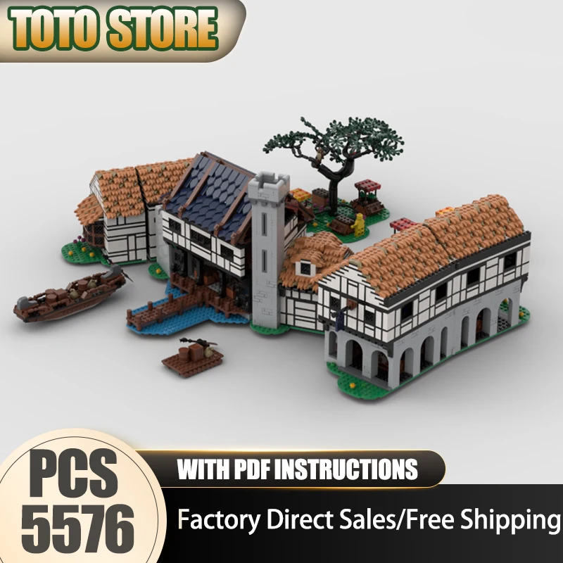 

Средневековая модель замка Moc, строительные кирпичи, рыцарь, деревня, модель порта, технология, модульный блок, игрушки, сделай сам, сборка, рождественские подарки