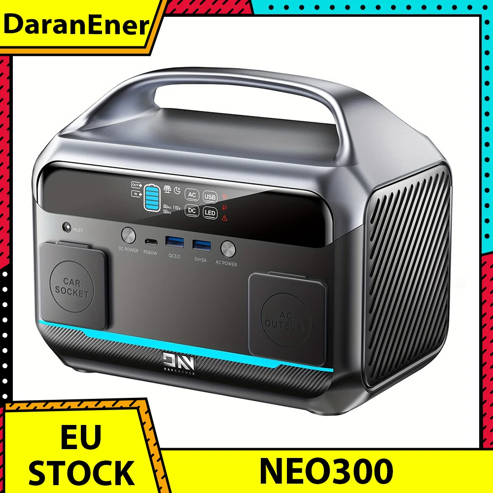 DaranEner NEO300 Portable Power Station, 300W 268.8Wh LiFePO4 Battery, USB-C PD60W, 110V Pure Sine Wave