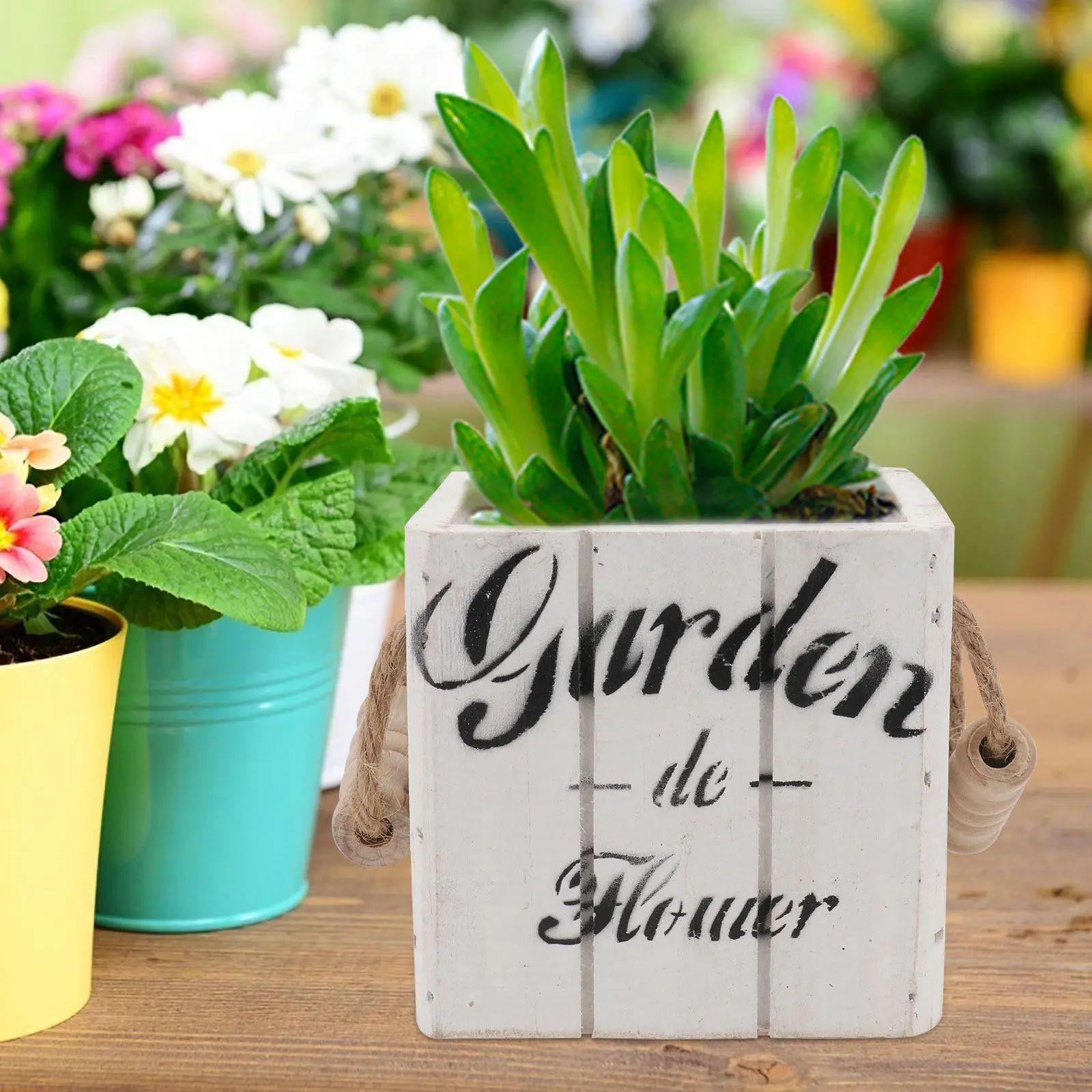 1Pcs Square Wooden Succulent Flowerpot Retro Style Plant Pot for Indoor Green Plants Home Store Decoration Gardening Multi