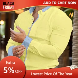 Men's shirts large size solid color lapel long sleeve shirts sports fashion men's clothing 8 colors tops button design