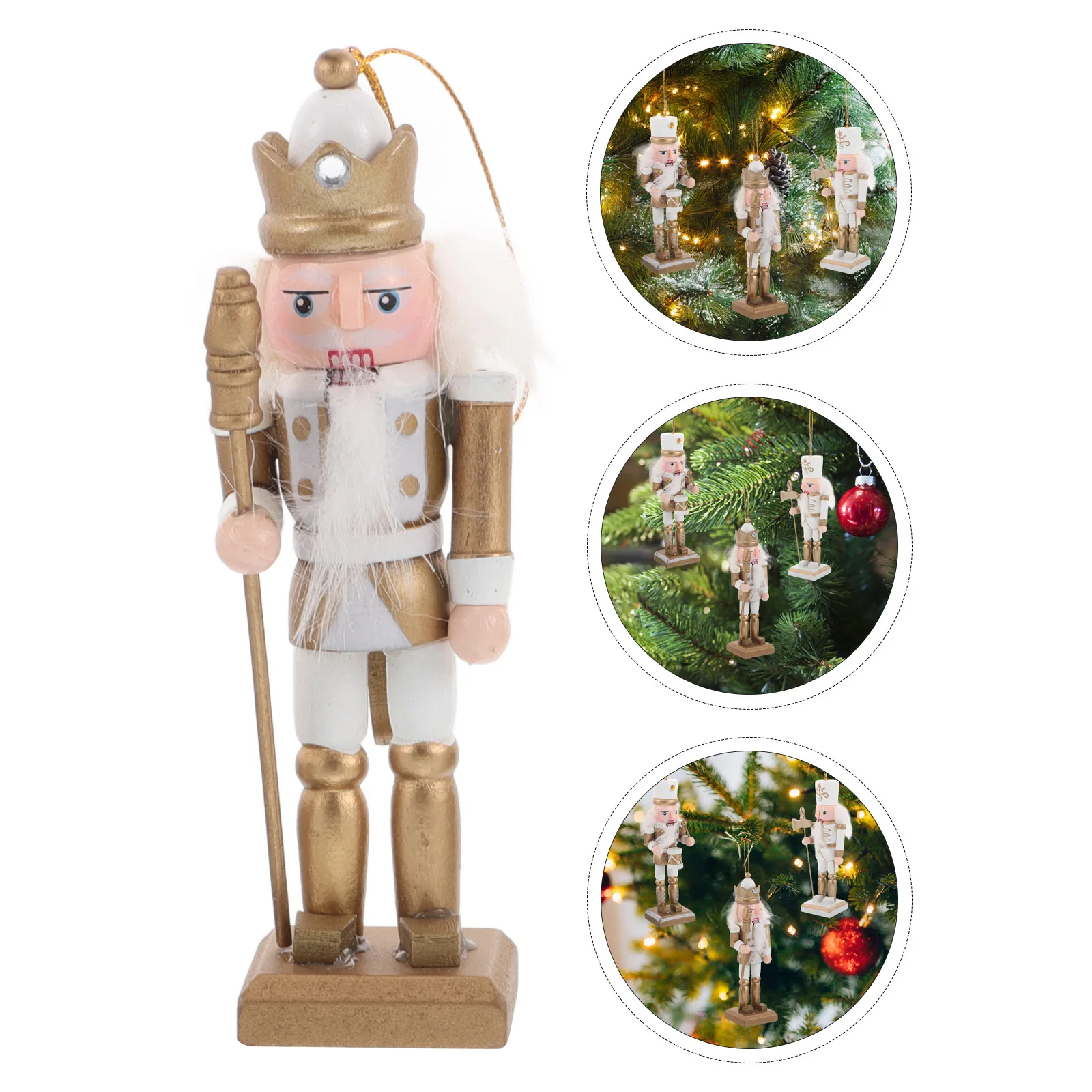 

4Pcs Christmas Nutcracker Decorations Wood Nutcrackers Xmas Tree Pendant Holiday Gift Hanging Christmas Nutcracker Decoration