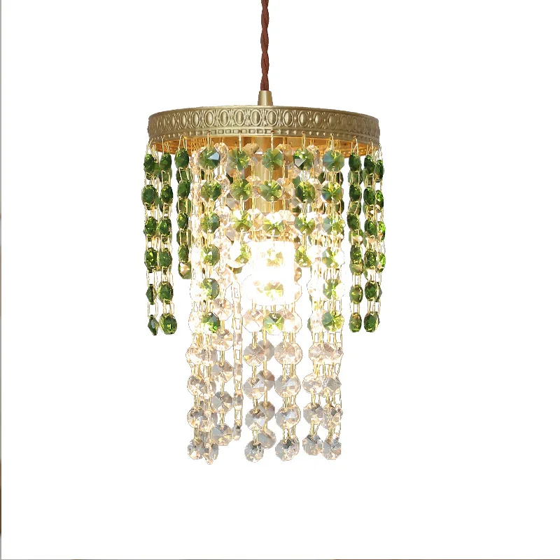 Clear Green Crystal Pendant Lights Bedroom Study Restaurant Luxury Round All Copper Tassel Glass Cover Lamp Home Deco E14 Bulb