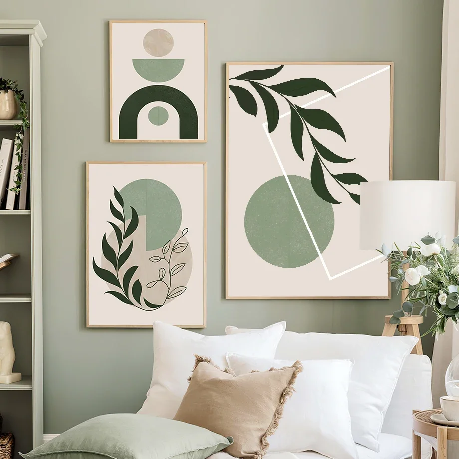 Leaves Sun Arched Geometry Abstract Boho Wall Art Canvas Painting Nordic Posters And Prints Wall Pictures For Living Room Decor