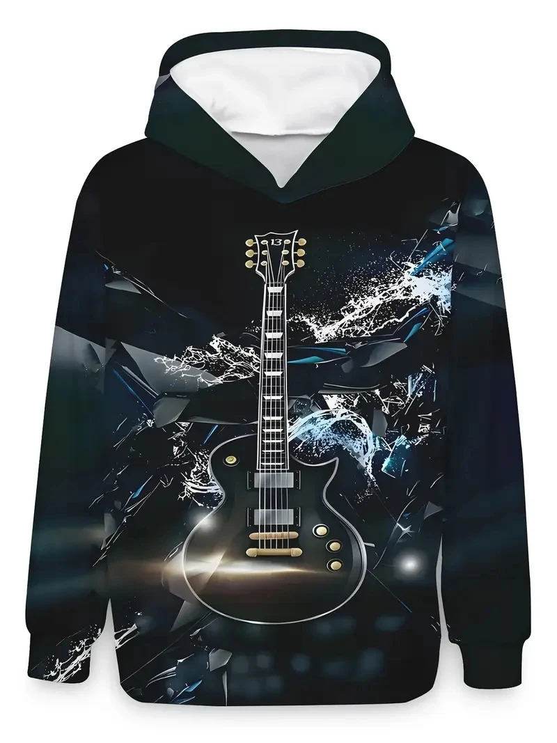 

3DPrinting Spring and Autumn Fashion Men's, Women's, Children's Music Guitar Pattern Casual Hoodie Long Sleeve Sportswear Hoodie