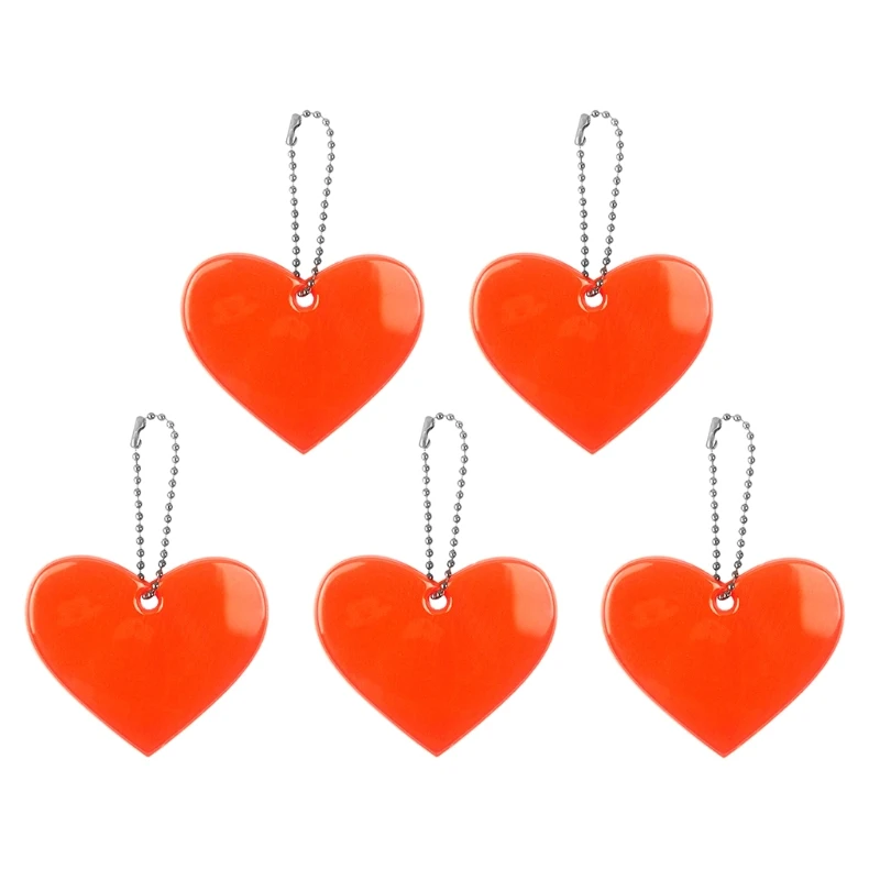 Bright Heart Reflective Keychain Tags Safety Reflective Tags Bag Backpack Pendant for Kids Adults Student Dog Collar 5pc