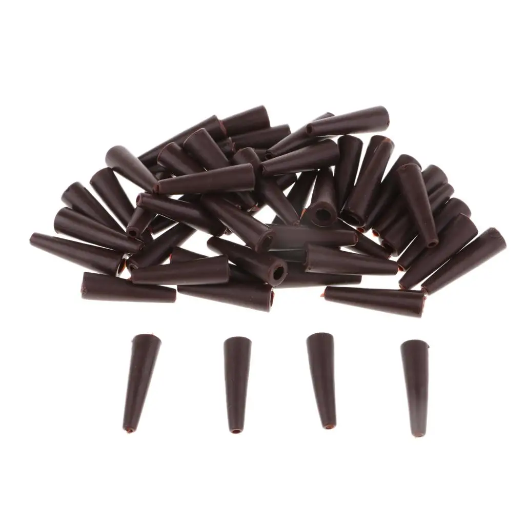 50 Pcs / Set Brown Rubber Tail Pipes Cone for Fishing Rig Sleeves Tool 20mm