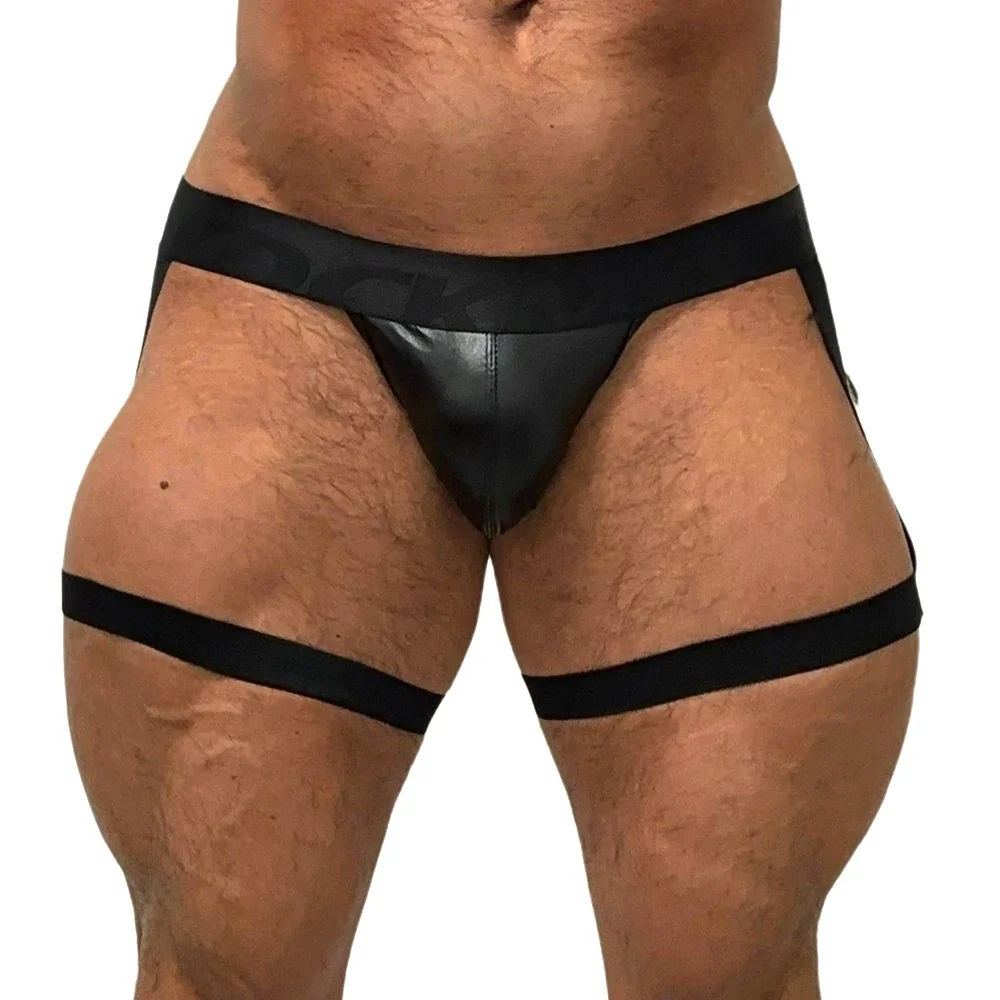 PU Men Sexy G String Thong Erotic Jockstrap Bondage Underwear Penis Pouch Strap Harness Lingerie Hollow Underpants