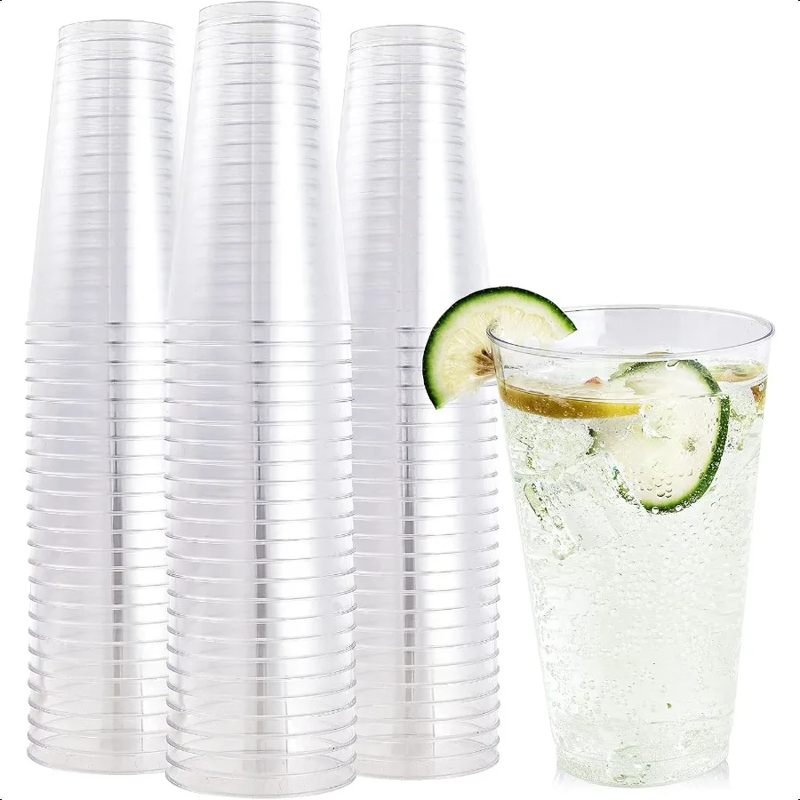 

100 Pack 16 oz Clear Plastic Cups Tumblers Heavyduty Hard Cups Reusable for Parties For Wedding Thanksgiving Halloween Christm