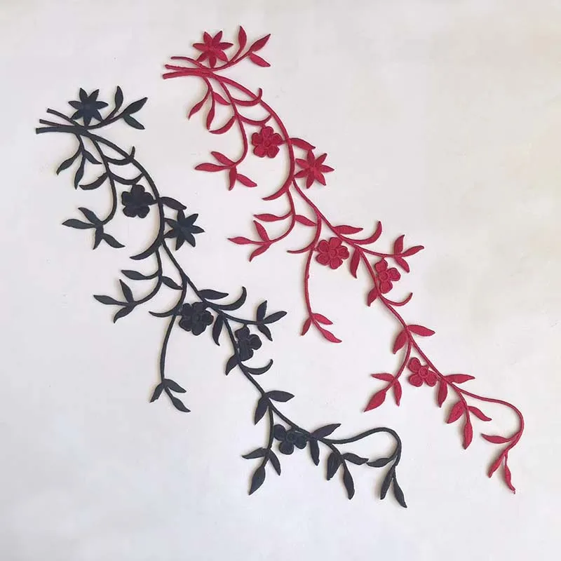 1 Stück, 5 Stück Pflaumenblüten-Stoffapplikationen zum Aufbügeln, Blumen- und Blätter-Efeu-Aufnäher, Thermocollants für Kleidung – Detail 3