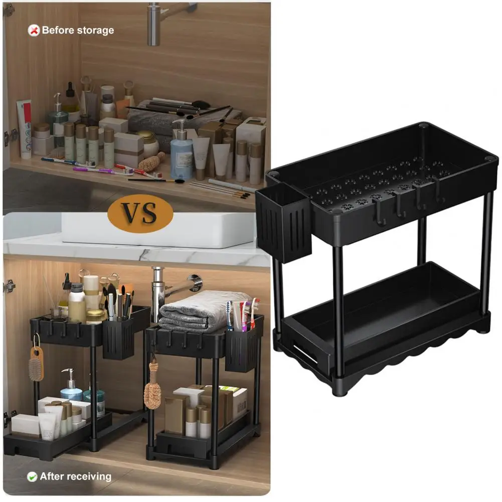 Bathroom Storage Organizer 2 Tier under Sink Storage Rack Easy Assembly Organizer for Kitchen Bathroom Toilet Efficient Space