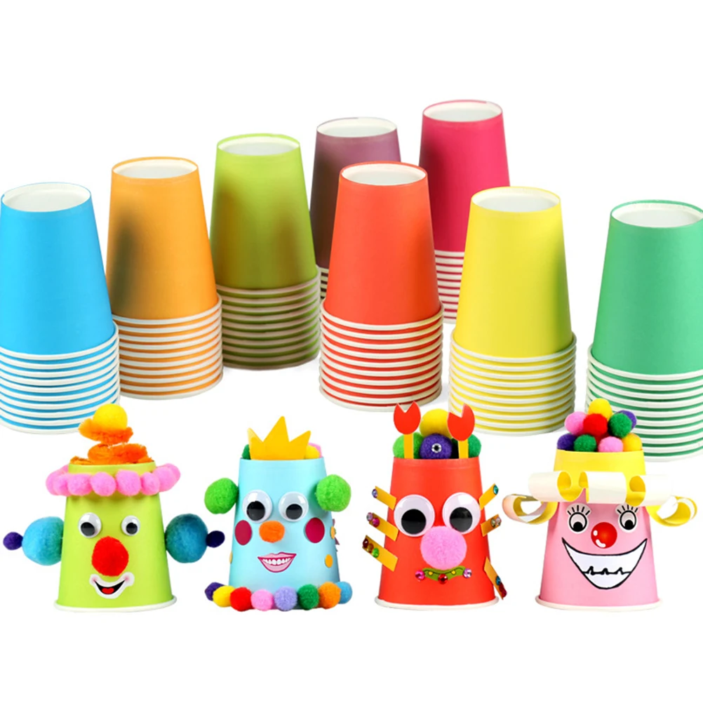 100Pcs Colorful Paper Cups Safe Eco-Friendly DIY Craft Materials for Kids Kindergarten Handmade Art Decoration Disposable Cups