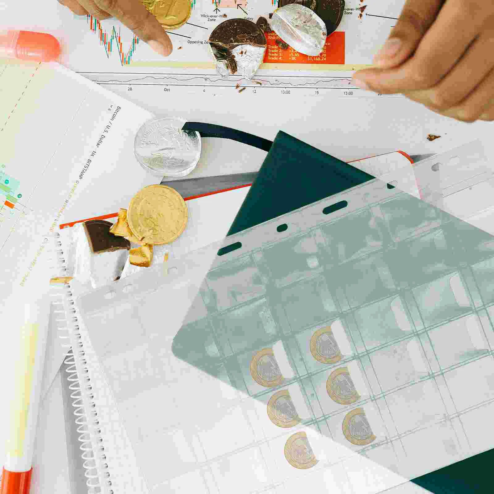 10 hojas de soportes de página de colección de monedas, cajas de recolección de despensa, Clips de carpeta, Protector de moneda