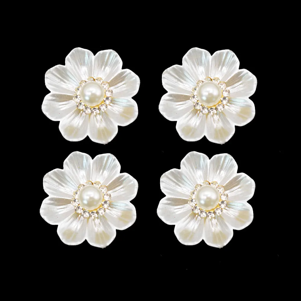 

10PCS Elegant Flower Shape Clothing Accessories Pearl Rhinestone Gold Plated Shell Texture Decor for Shirt Cuff Lapel Party