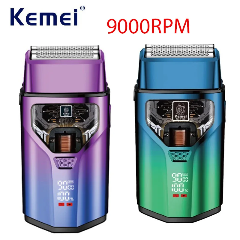 

Kemei T400 электрическая парикмахерская бритва с фольгой, перезаряжаемая беспроводная бритва для мужчин, профессиональный станок для бритья, двигатель с магнитной левитацией