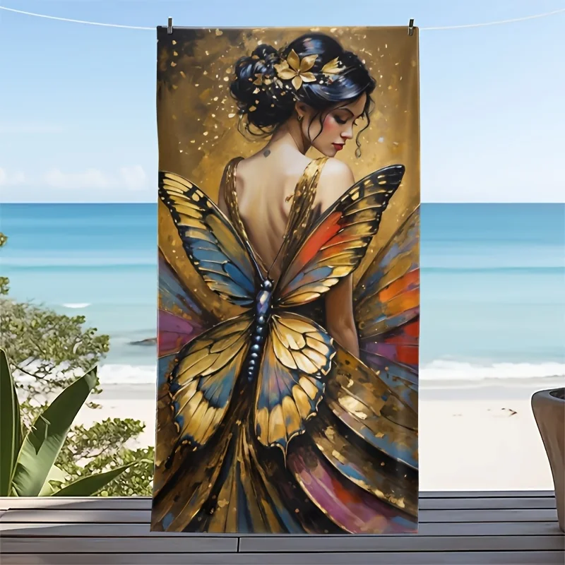 Dreamlike figure - butterfly polyester microfiber beach towel is highly absorbent, suitable for swimming and beach outings