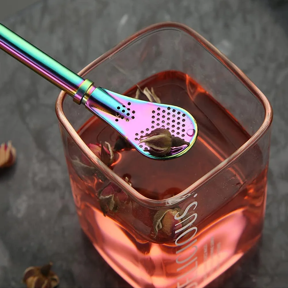 1-10Pcs Reusable Spoon Filter Straw Handmade Stainless Steel Straw Yerba mate straw Metal Washable for Cocktail Bar Accessories