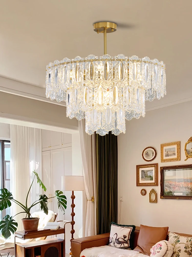 French Style Glass Ceiling Pendant Light Luxury Gold Living Room Dining Room Decor Pendant Lamp Big Lamparas Lustres