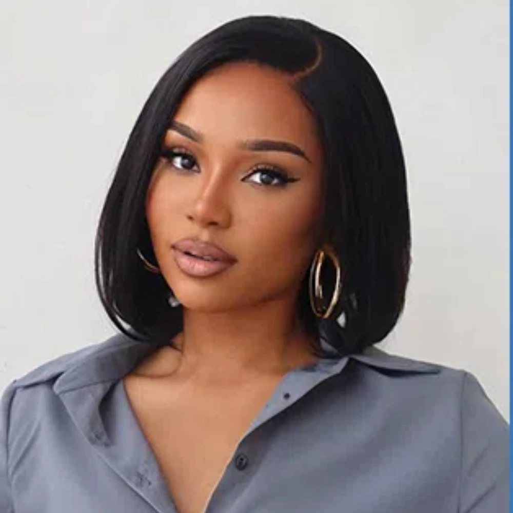 

13X1 Side Part Straight Bob Wig Side Part Bob Deep Wave 100% Brazilian Human Hair Wig Suitable For Women To Wear 180% Density