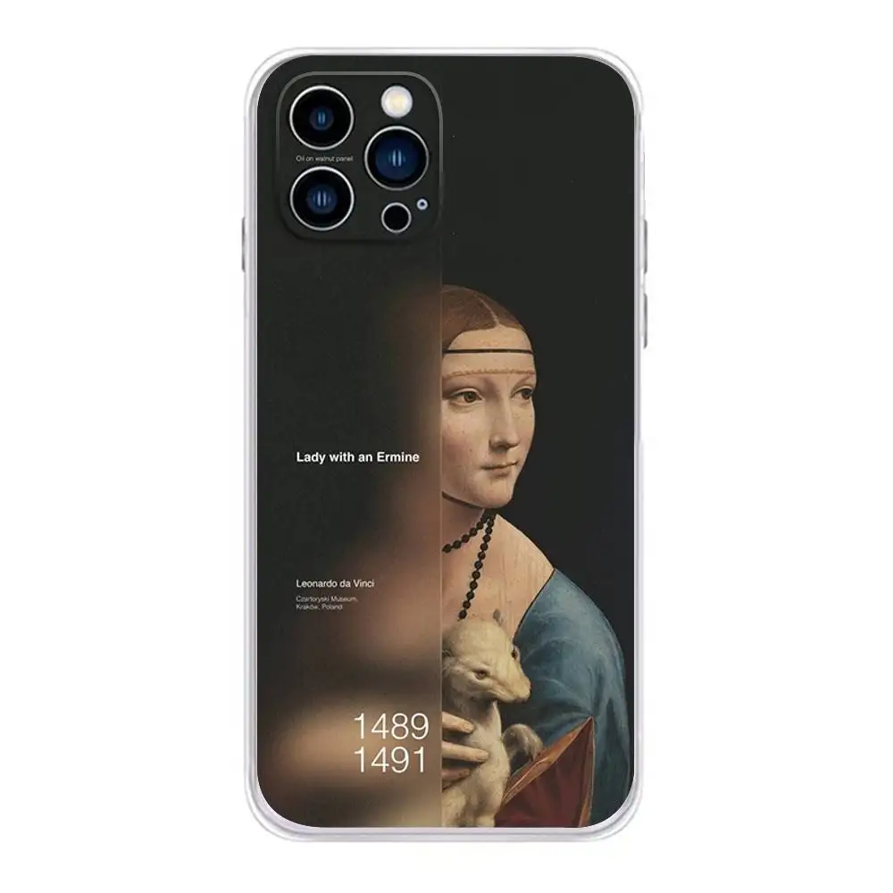 حافظة هاتف ليوناردو آرت دا فينشي لهواتف آيفون 16,15,14,13,12,11 Plus,Pro,Max,XR,XS,Plus,E,غطاء ناعم شفاف صغير