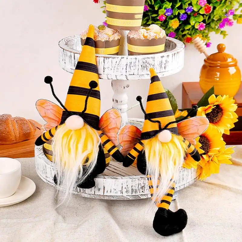 Plush Gnomes Ornament Creative Soft Cute Sunflower Bee Gnome Decorative Desktop Ornaments Faceless Doll Ornaments Bee Day Summer