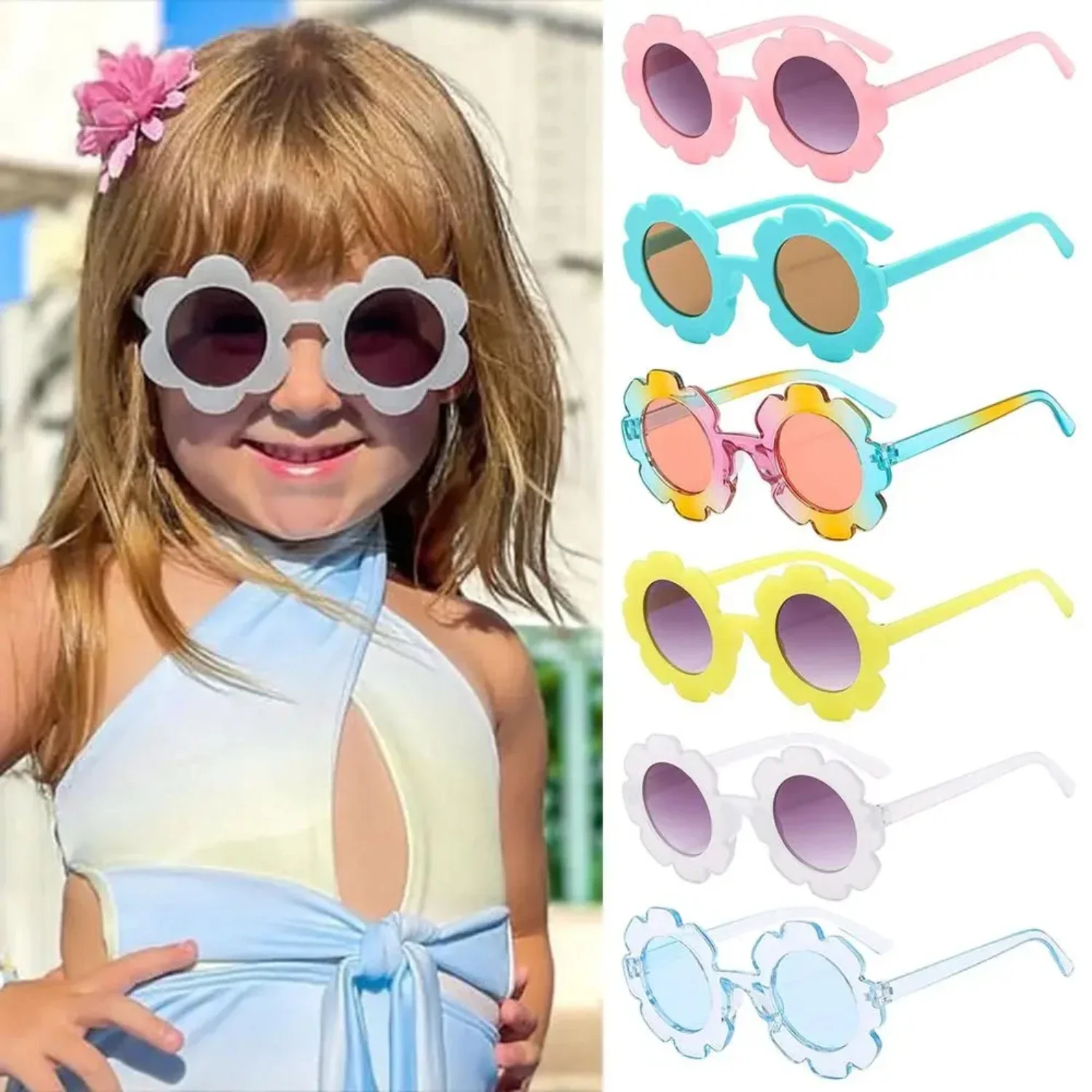 Colorful  Sunflower Sunglasses Vintage Round Frame Children Flower Sun Glasses Shades  Girls