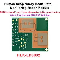 60GHz FMCW HLK-LD6002 Real-time Monitoring Human Respiratory Heart Rate Detection Radar Module 600mA 3.3V 1.5m  ISM 2T2R PCB